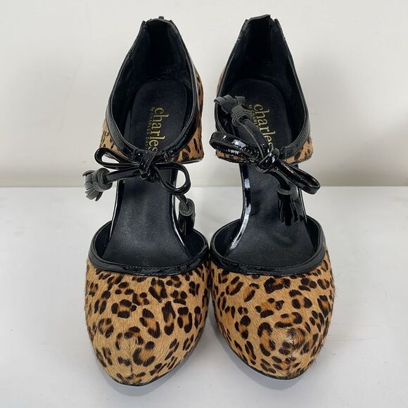 Charles David Women’s 7.5 Platform Heels Leopard Print Pony Hair Tassel Stiletto - Picture 2 of 11